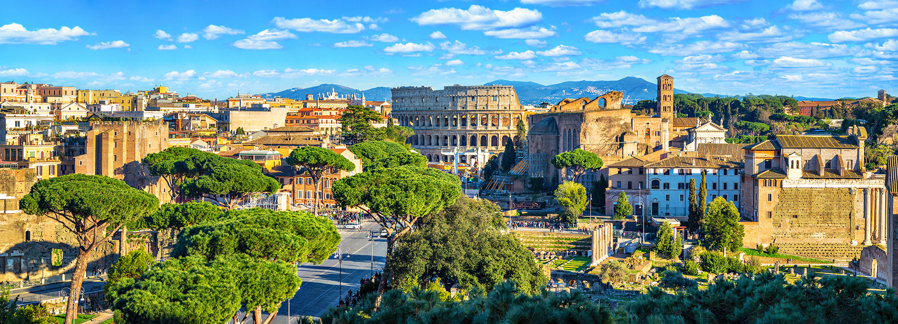 Panorama View of Rome, Italy – Colosseum and Roman Forum