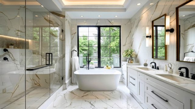Modern Luxury Bathroom Sanctuary with Marble Interior Architecture Design