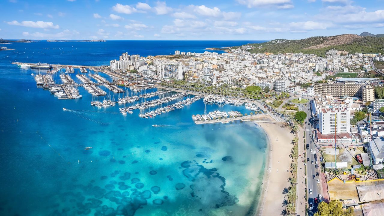 Aerial View of Sant Antoni de Portmany, Ibiza, Balearic Islands, Spain
