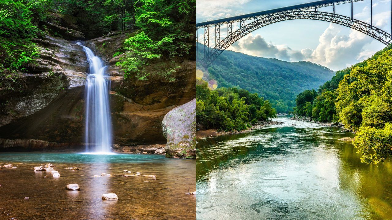 Hocking Hills in Ohio and New River Gorge in West Virginia