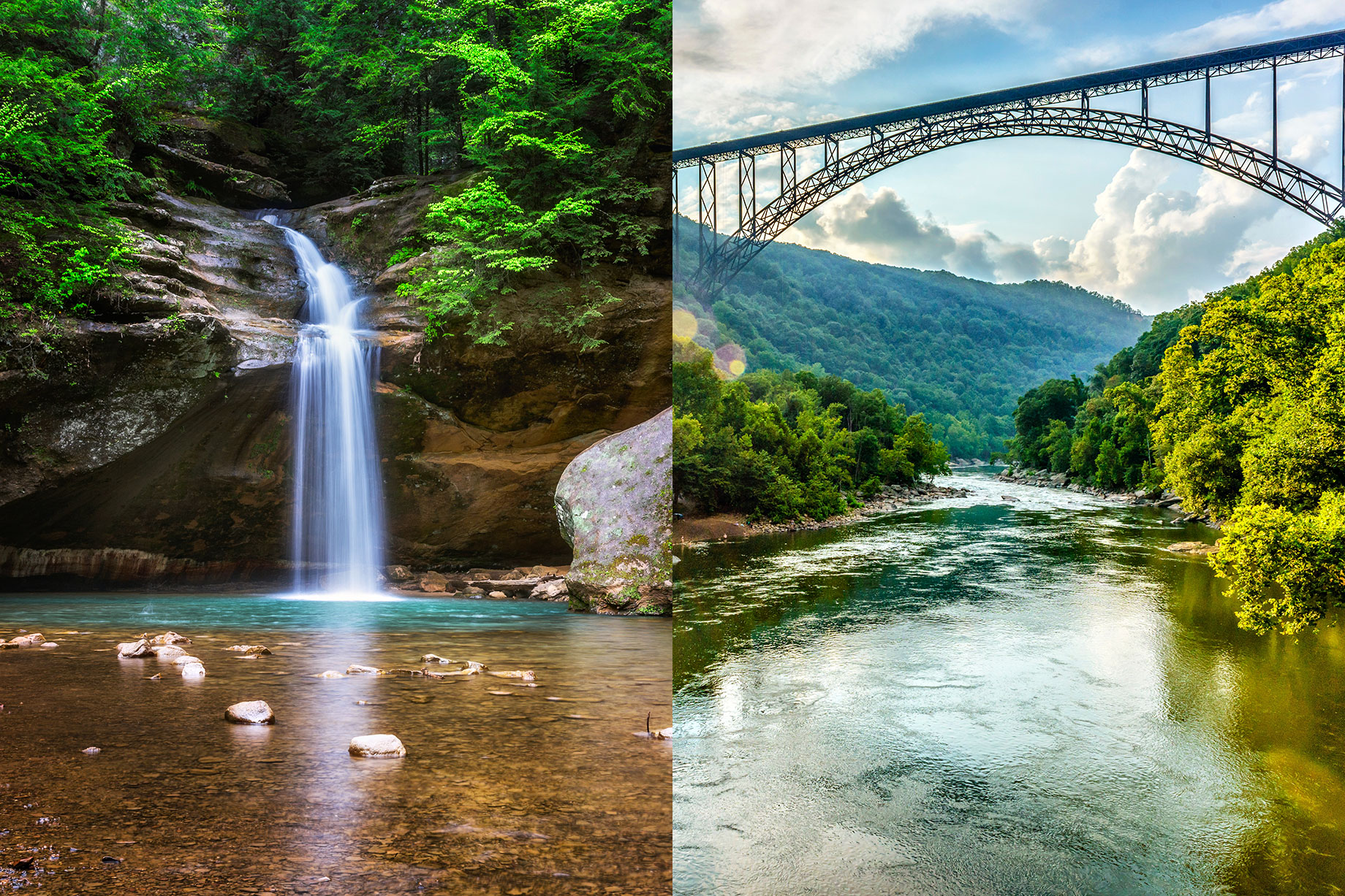 Hocking Hills in Ohio and New River Gorge in West Virginia