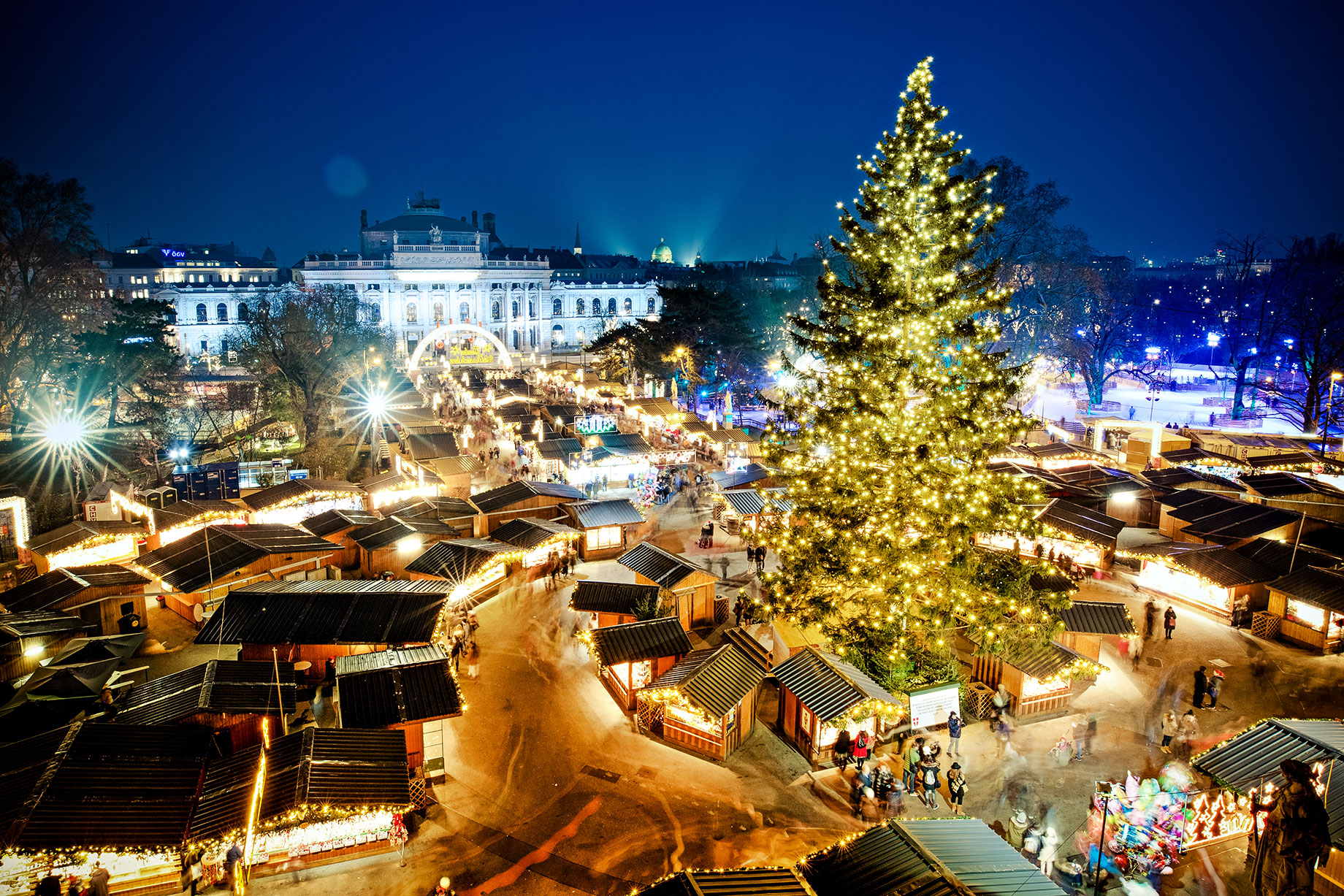 Traditional Christmas Market at Blue Hour in Vienna, Austria