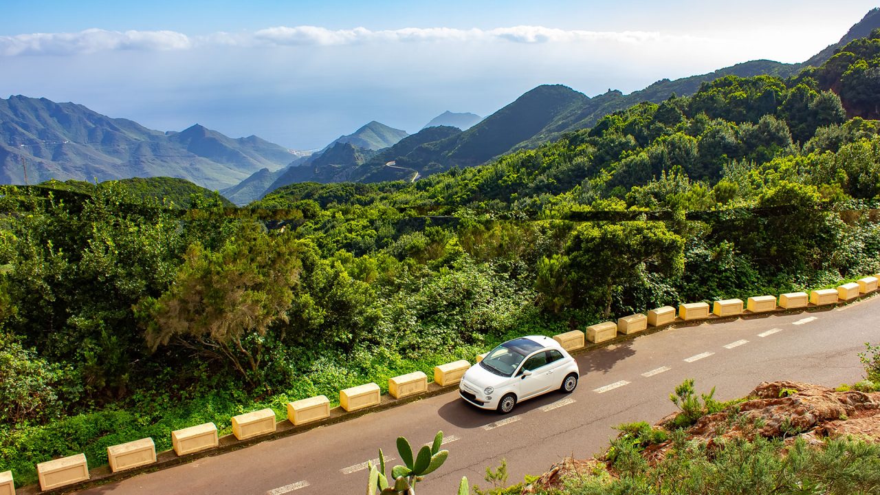 Driving a Car through the Anaga Mountains in Tenerife on the Canary Islands of Spain