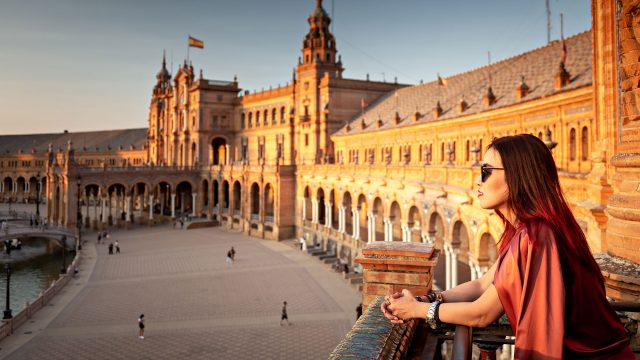 Woman Enjoying Plaza de España in Sevilla, Spain
