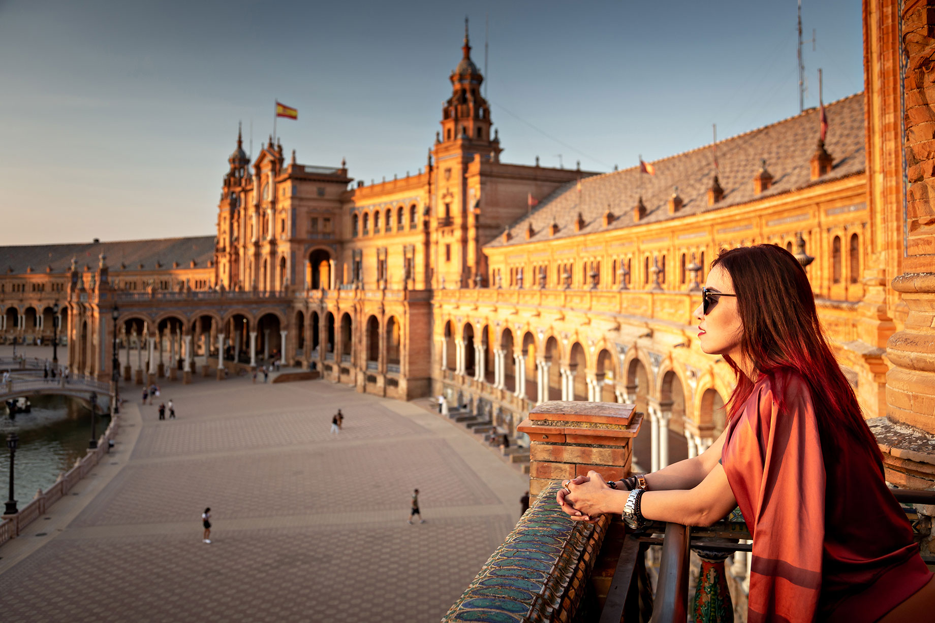 Woman Enjoying Plaza de España in Sevilla, Spain