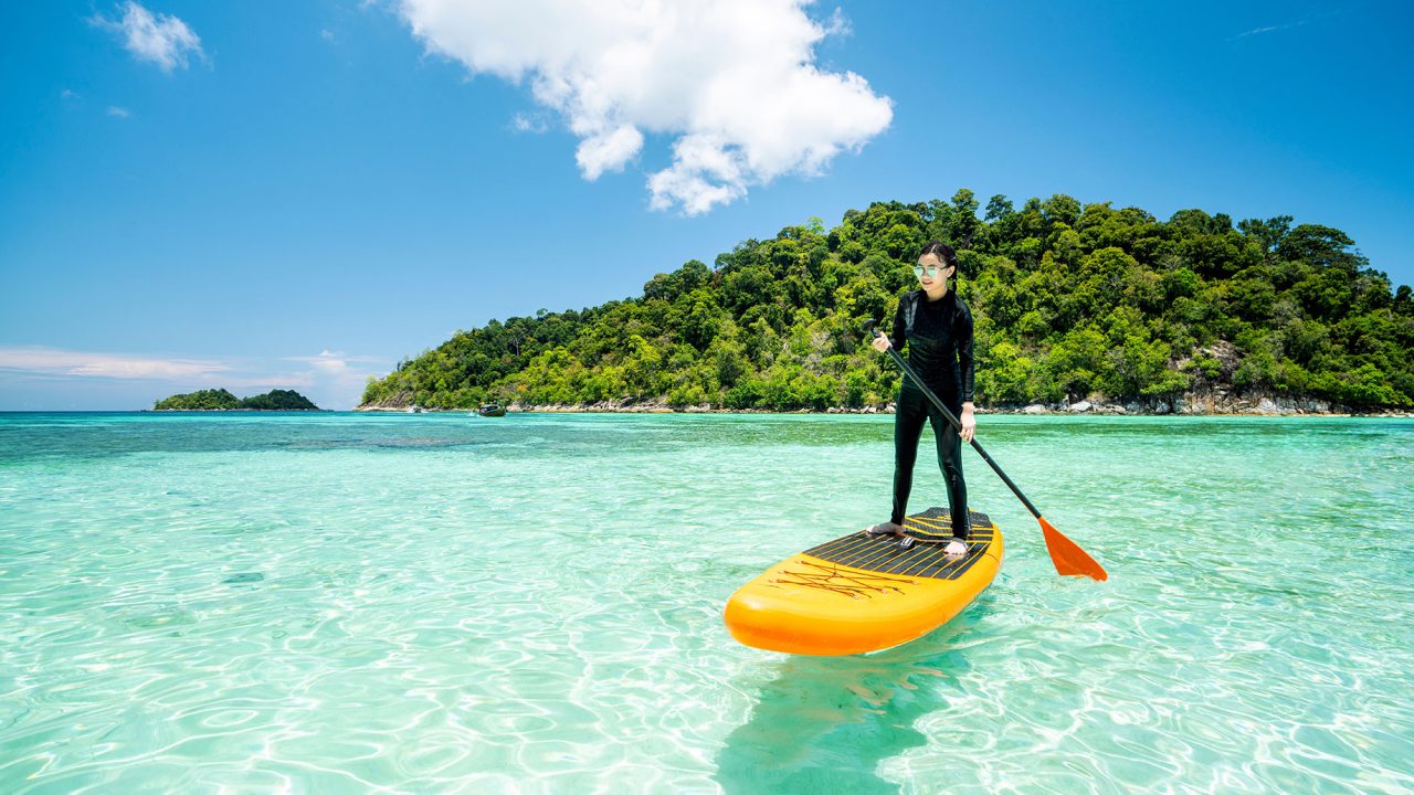 Paddleboarding at Lipe Island in Thailand