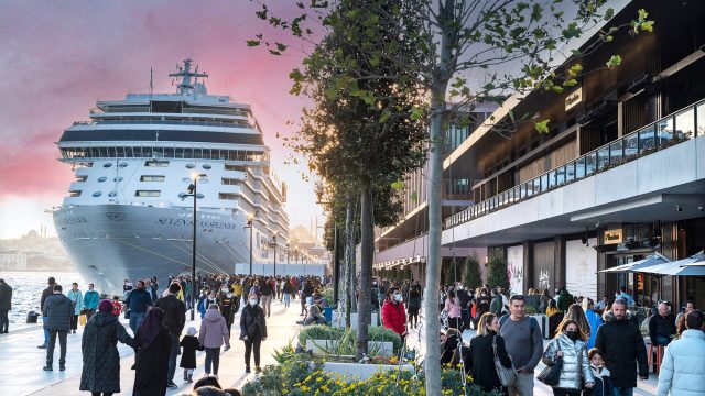 Galataport Istanbul Promenade with a Cruise Ship in Türkiye