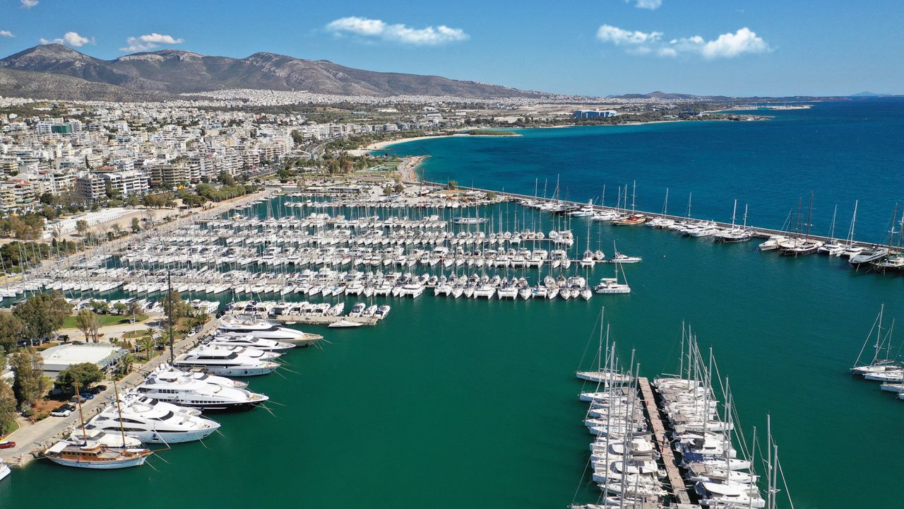 Alimos Marina with Luxury Yachts and Sail Boats Anchored - Athens Riviera, Attica, Greece